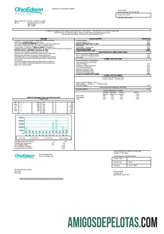 Para baixar modelo Word e PDF de projeto de lei de serviços públicos de negócios dos EUA Ohio Edison